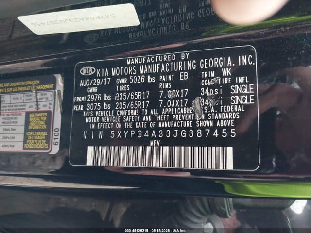 2018 KIA SORENTO 2.4L L 9