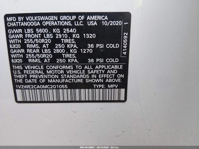 2021 VOLKSWAGEN ATLAS CROSS SPORT 3.6L V6 SE W/TECHNOLOGY 9