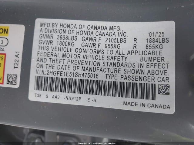 2025 HONDA CIVIC SI BASE W/HIGH PERFORMANCE SUMMER TIRES/ 9