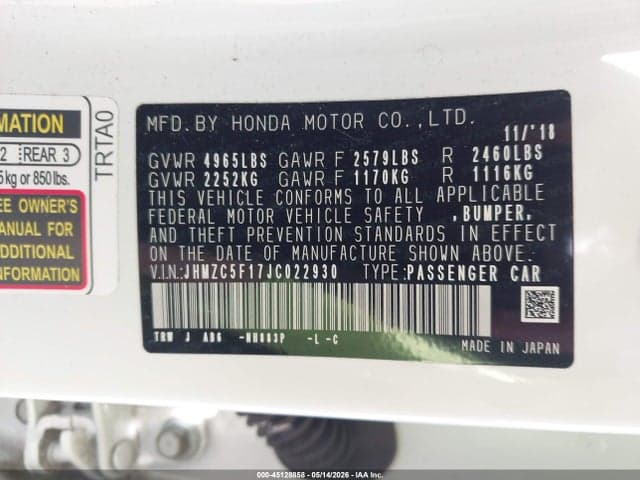 2018 HONDA CLARITY PLUG-IN HYBRID 9