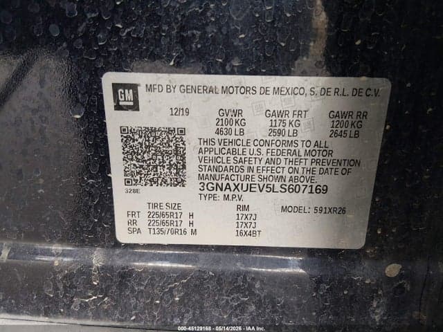 2020 CHEVROLET EQUINOX AWD LT 1.5L TURBO 9