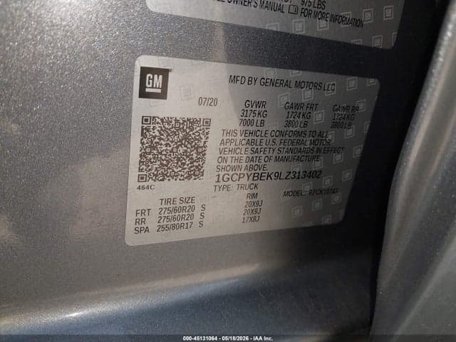2020 CHEVROLET SILVERADO 1500 4WD STANDARD BED CUSTOM 9