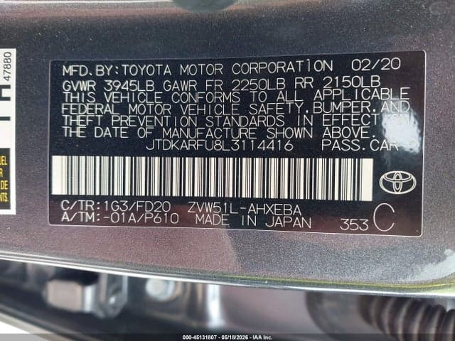 2020 TOYOTA PRIUS LE 9