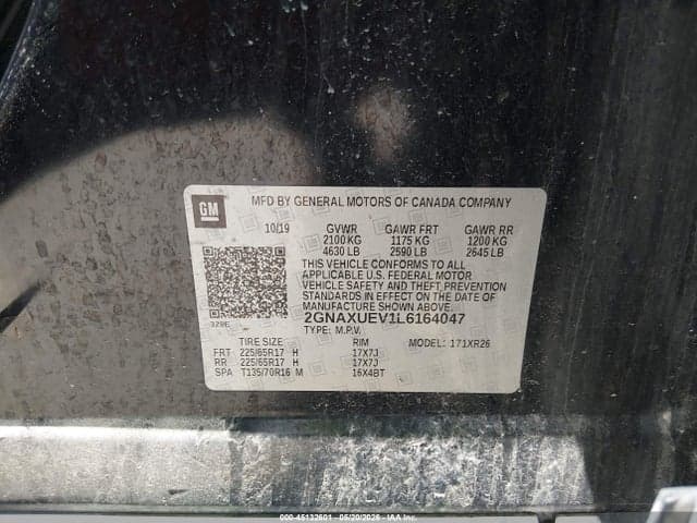 2020 CHEVROLET EQUINOX AWD LT 1.5L TURBO 9