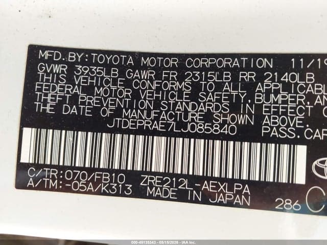 2020 TOYOTA COROLLA LE 9