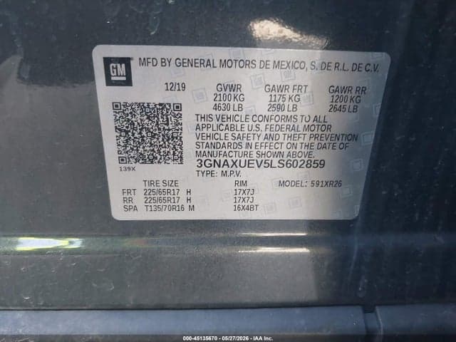 2020 CHEVROLET EQUINOX AWD LT 1.5L TURBO 9