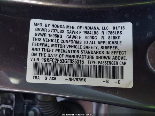 2016 HONDA CIVIC LX 9