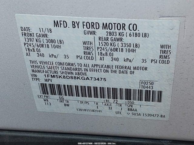 2019 FORD EXPLORER XLT 9