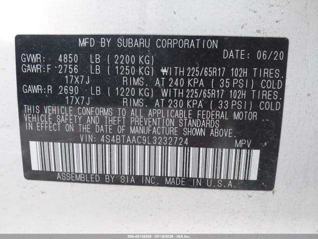 2020 SUBARU OUTBACK 9