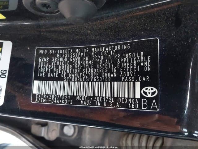 2017 TOYOTA COROLLA LE 9