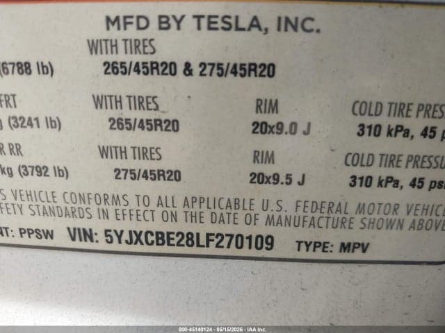 2020 TESLA MODEL X 9