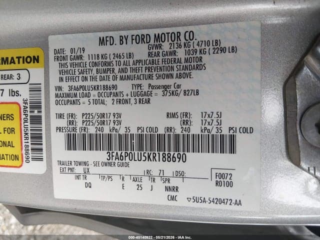 2019 FORD FUSION HYBRID SE 9
