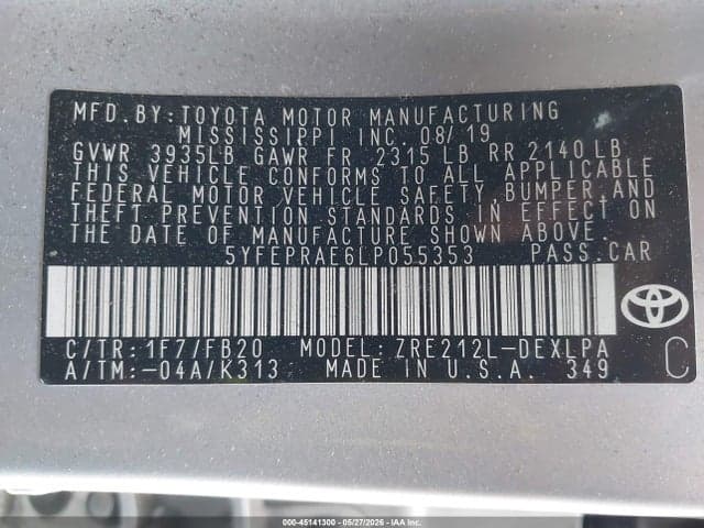 2020 TOYOTA COROLLA LE 9