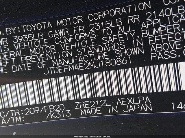 2021 TOYOTA COROLLA LE 9