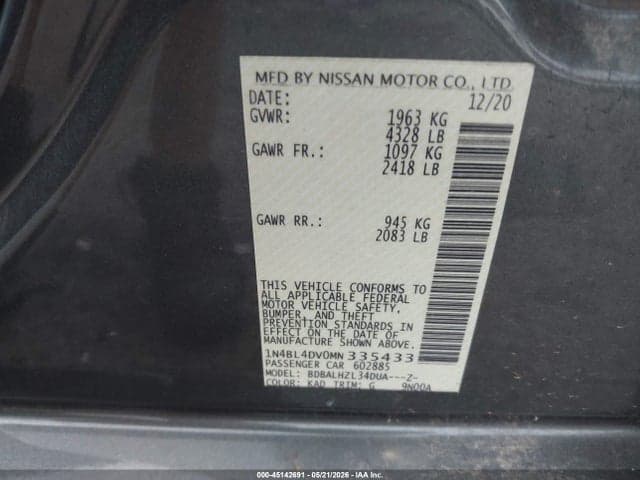 2021 NISSAN ALTIMA SV FWD 9
