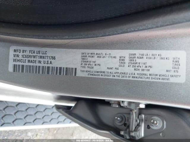 2021 RAM 1500 BIG HORN 4X4 6'4 BOX 9
