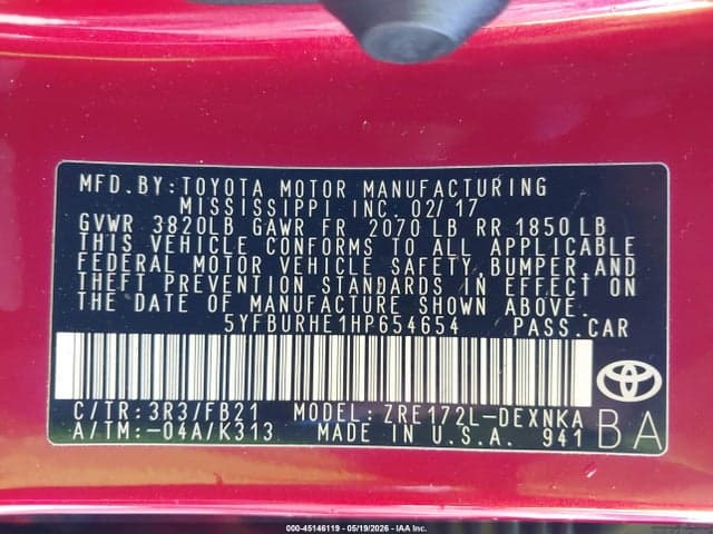 2017 TOYOTA COROLLA LE 9