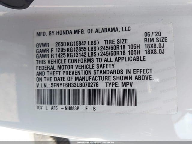 2020 HONDA PILOT AWD EX 9