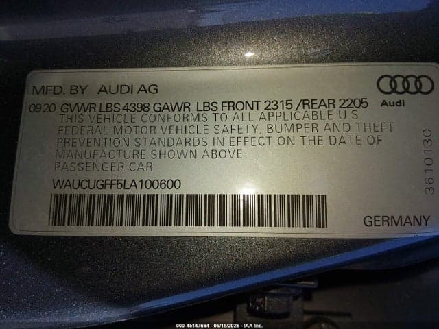 2020 AUDI A3 PREMIUM PLUS 40 TFSI FRONT-WHEEL DRIVE S TRONIC 9