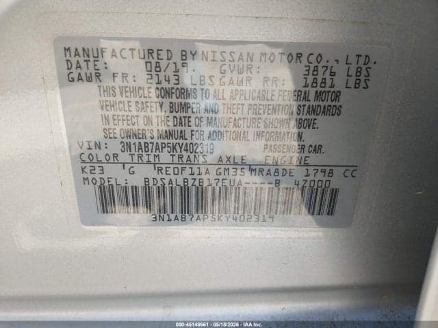 2019 NISSAN SENTRA S 9