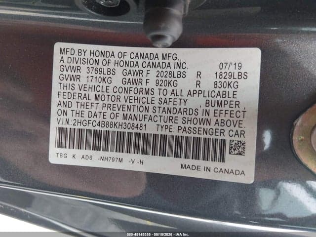 2019 HONDA CIVIC SPORT 9