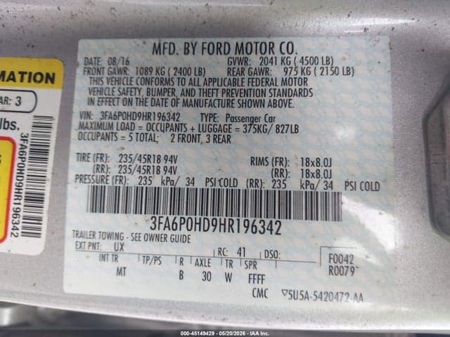 2017 FORD FUSION SE 9