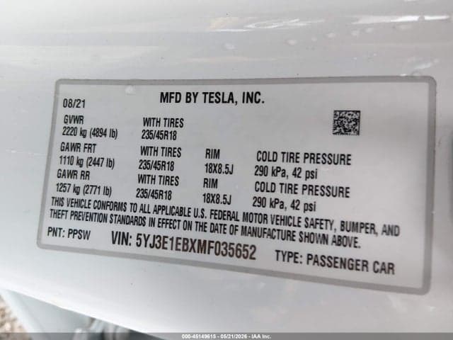 2021 TESLA MODEL 3 LONG RANGE 9