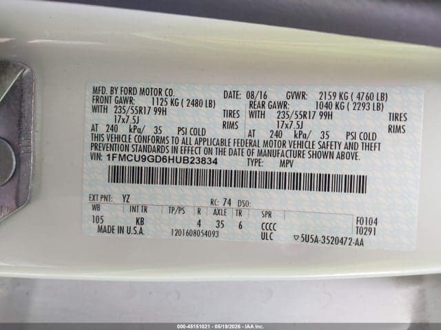 2017 FORD ESCAPE SE 9
