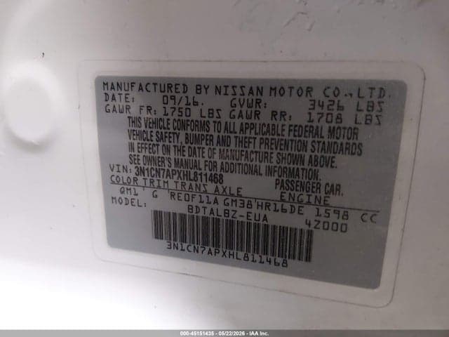 2017 NISSAN VERSA 1.6 SV 9