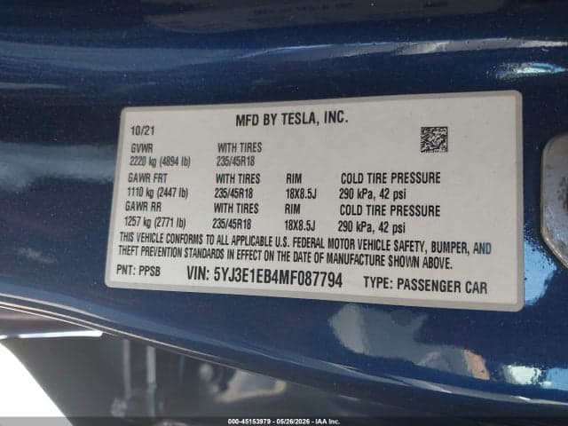2021 TESLA MODEL 3 LONG RANGE 9