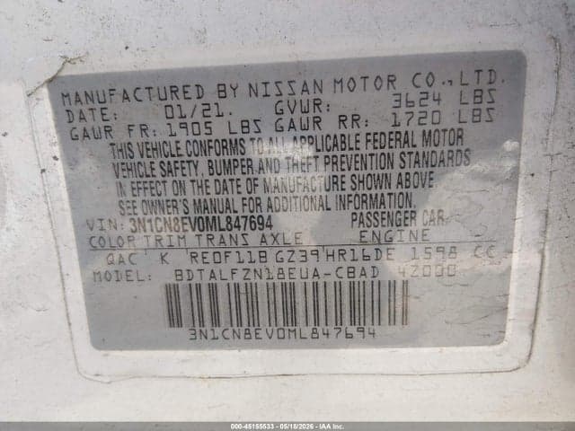 2021 NISSAN VERSA SV XTRONIC CVT 9