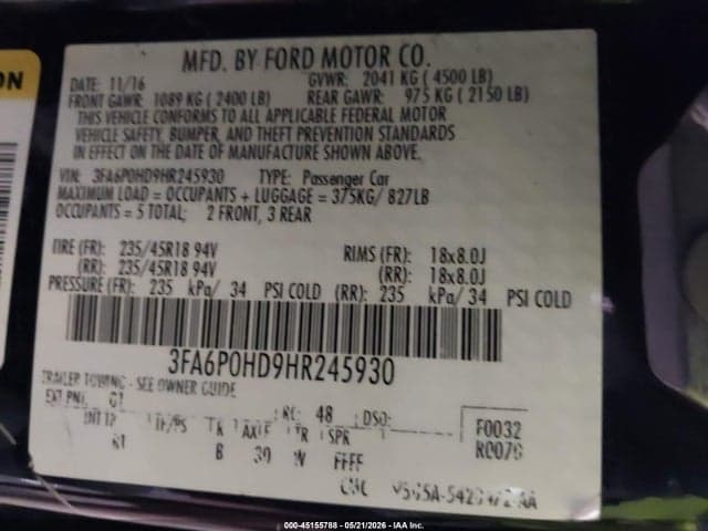 2017 FORD FUSION SE 9