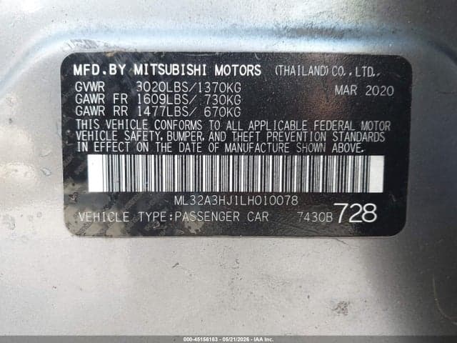 2020 MITSUBISHI MIRAGE ES/SE 9