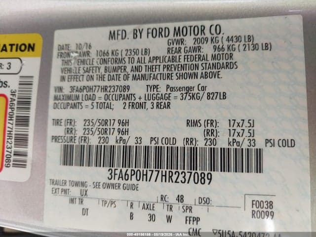 2017 FORD FUSION SE 9