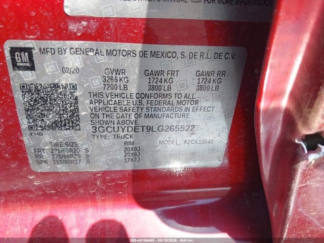 2020 CHEVROLET SILVERADO 1500 4WD SHORT BED LT 9