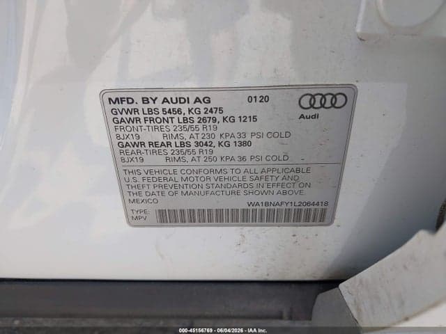 2020 AUDI Q5 PREMIUM PLUS 45 TFSI QUATTRO S TRONIC 9