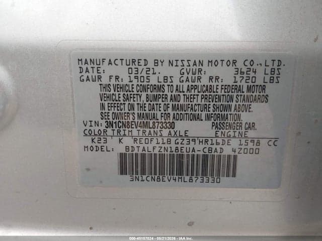 2021 NISSAN VERSA SV XTRONIC CVT 9