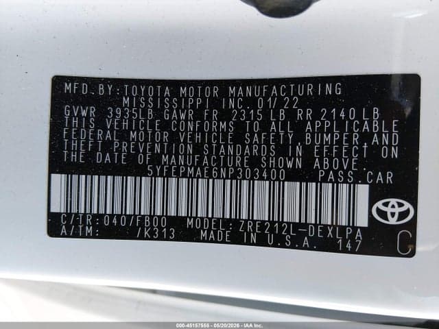 2022 TOYOTA COROLLA LE 9