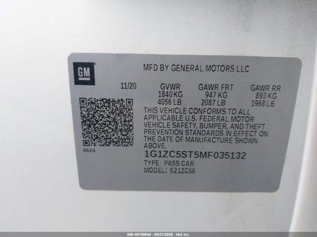 2021 CHEVROLET MALIBU FWD 1FL 9