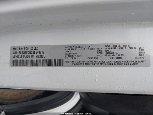 2025 RAM PROMASTER 2500 TRADESMAN HIGH ROOF 159 WB W/PASS SEAT 9