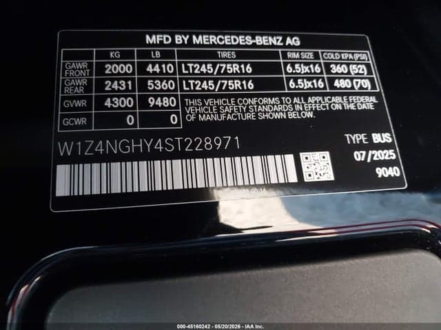 2025 MERCEDES-BENZ SPRINTER 2500 HIGH ROOF 4-CYL DIESEL HO 9