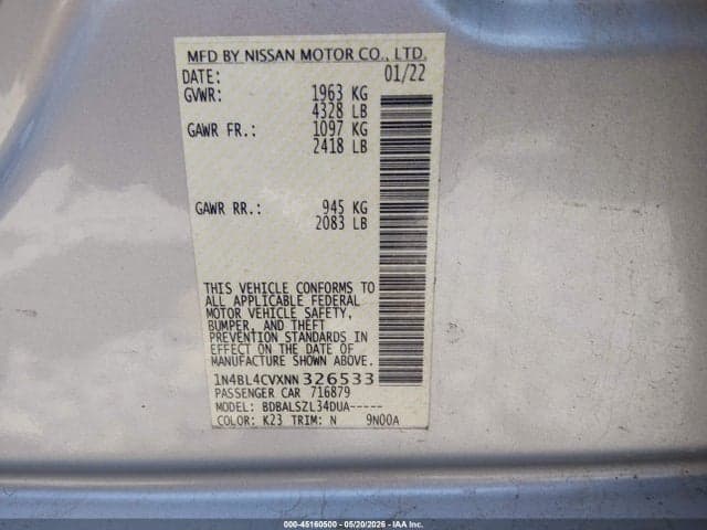 2022 NISSAN ALTIMA SR FWD 9