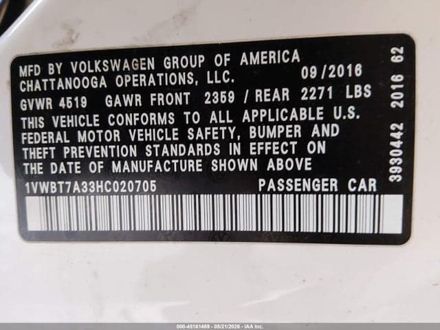 2017 VOLKSWAGEN PASSAT 1.8T SE 9