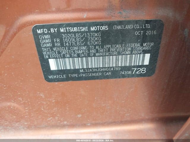 2017 MITSUBISHI MIRAGE ES 9