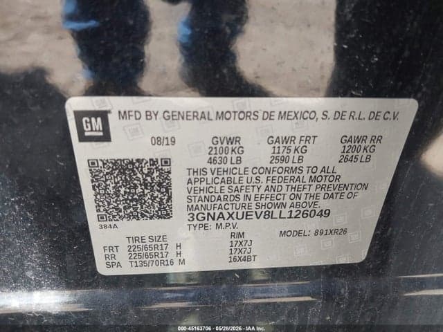 2020 CHEVROLET EQUINOX AWD LT 1.5L TURBO 9