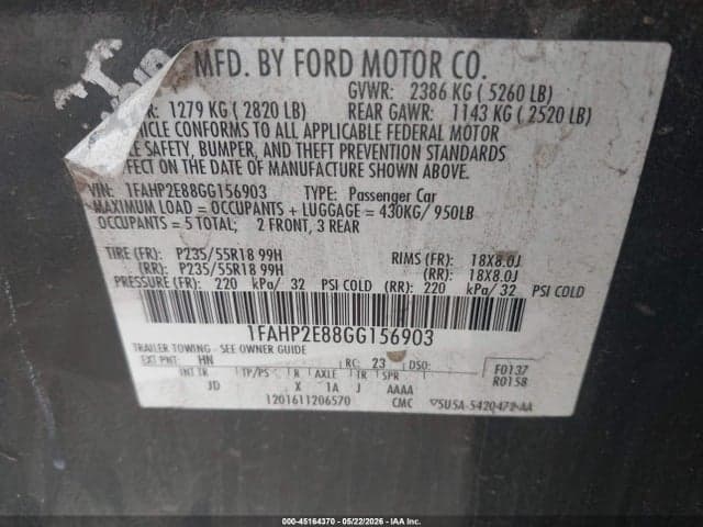 2016 FORD TAURUS SEL 9