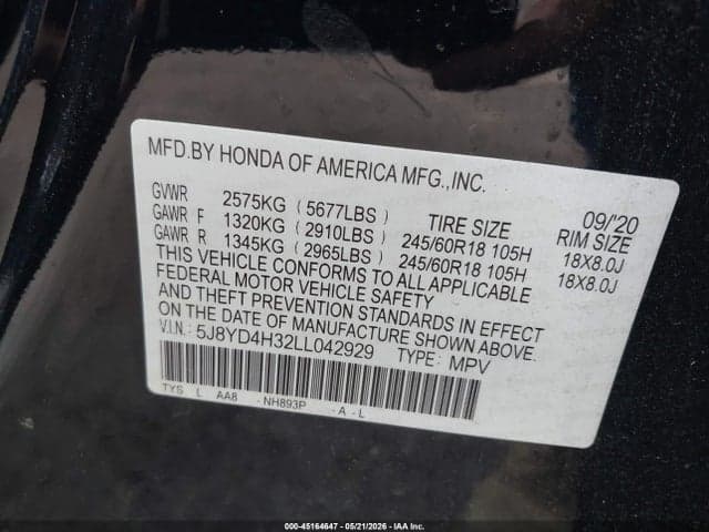 2020 ACURA MDX STANDARD 9