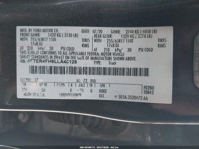 2020 FORD RANGER XL 9