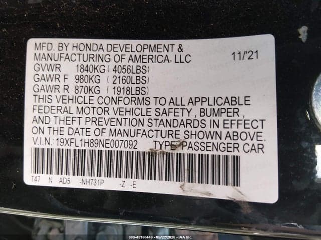 2022 HONDA CIVIC SPORT TOURING 9