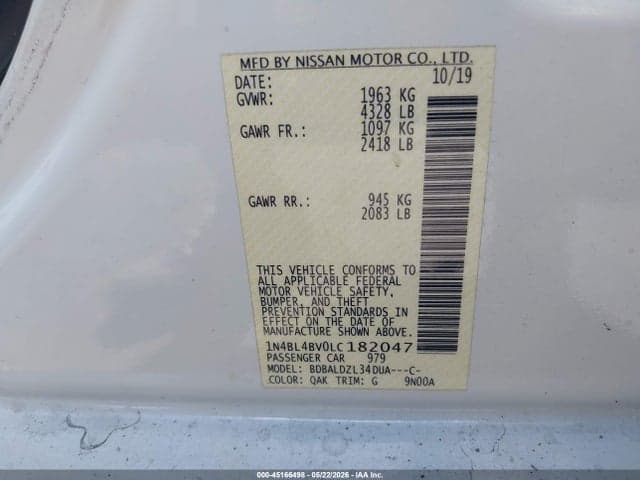 2020 NISSAN ALTIMA S FWD 9